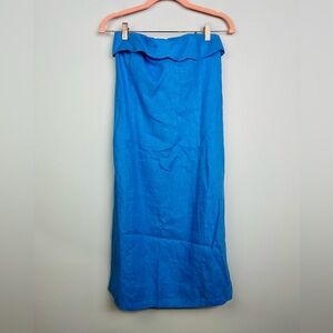 Abercrombie & Fitch Linen Blue Strapless Dress With side slit Size Medium